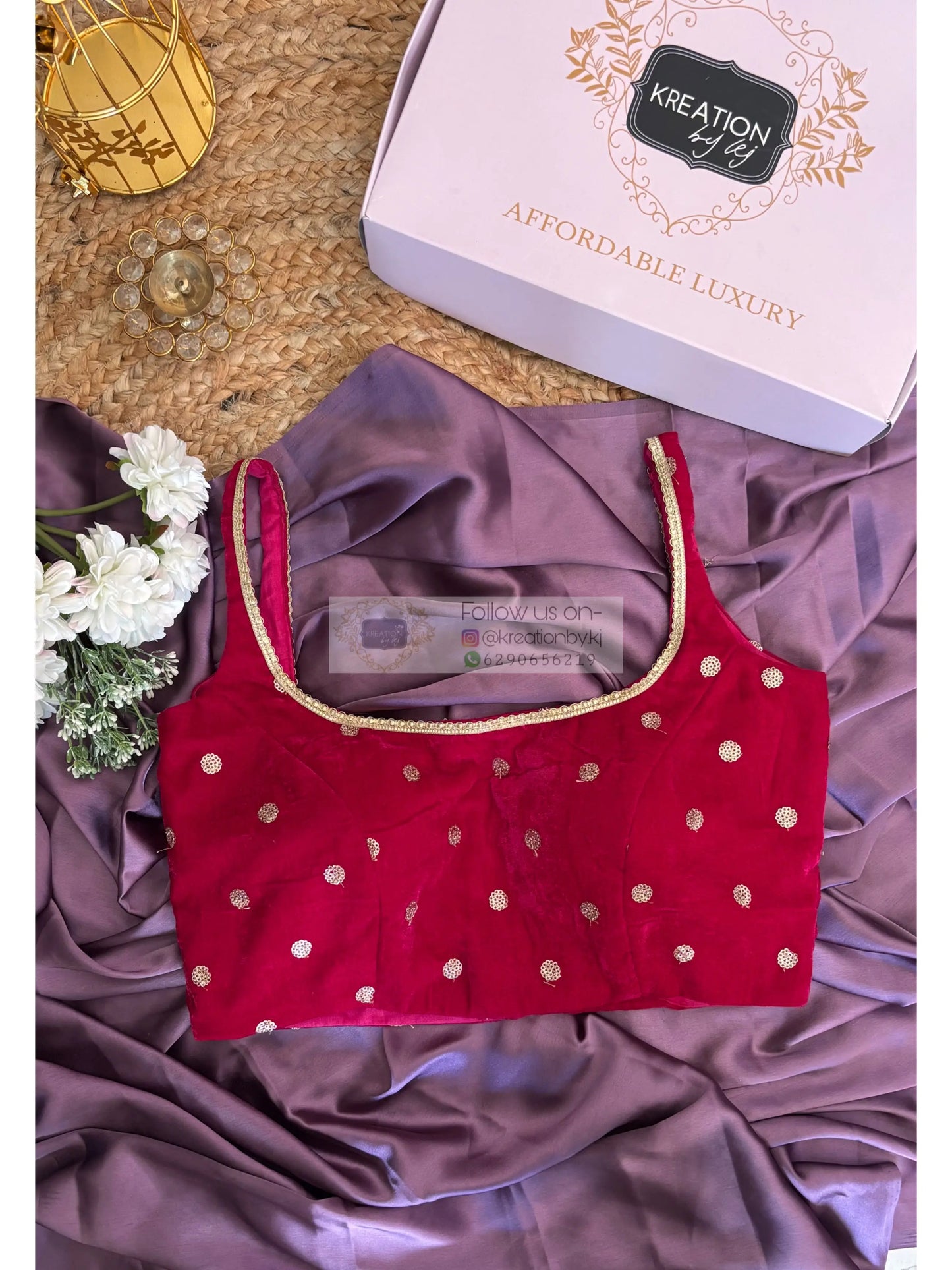 Dark Pink Velvet Cocktail Blouse Kreation by KJ