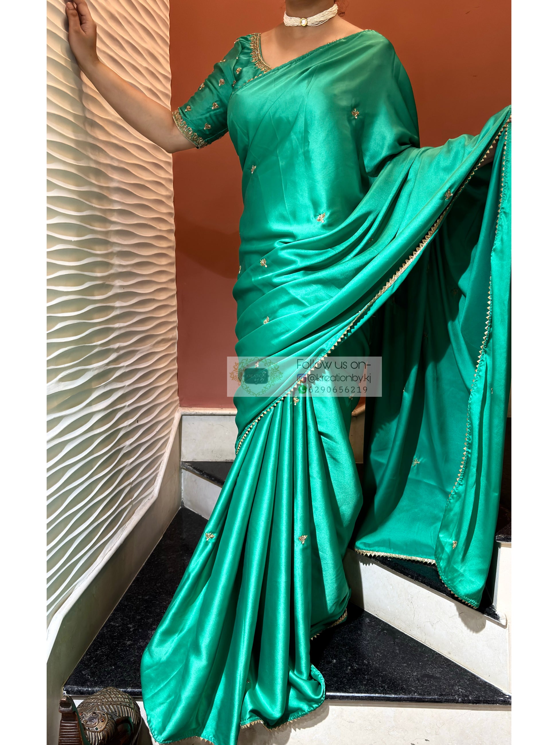 Jade Green Grace Satin Silk Saree - kreationbykj