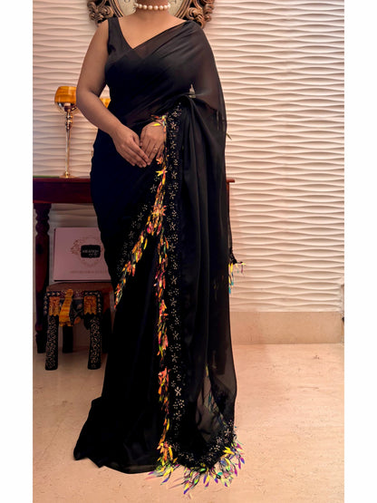 Midnight Black Fringe Dazzle Saree