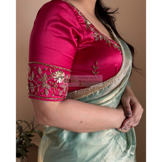 Hot Pink Designer Zardosi Blouse Piece kreationbykj