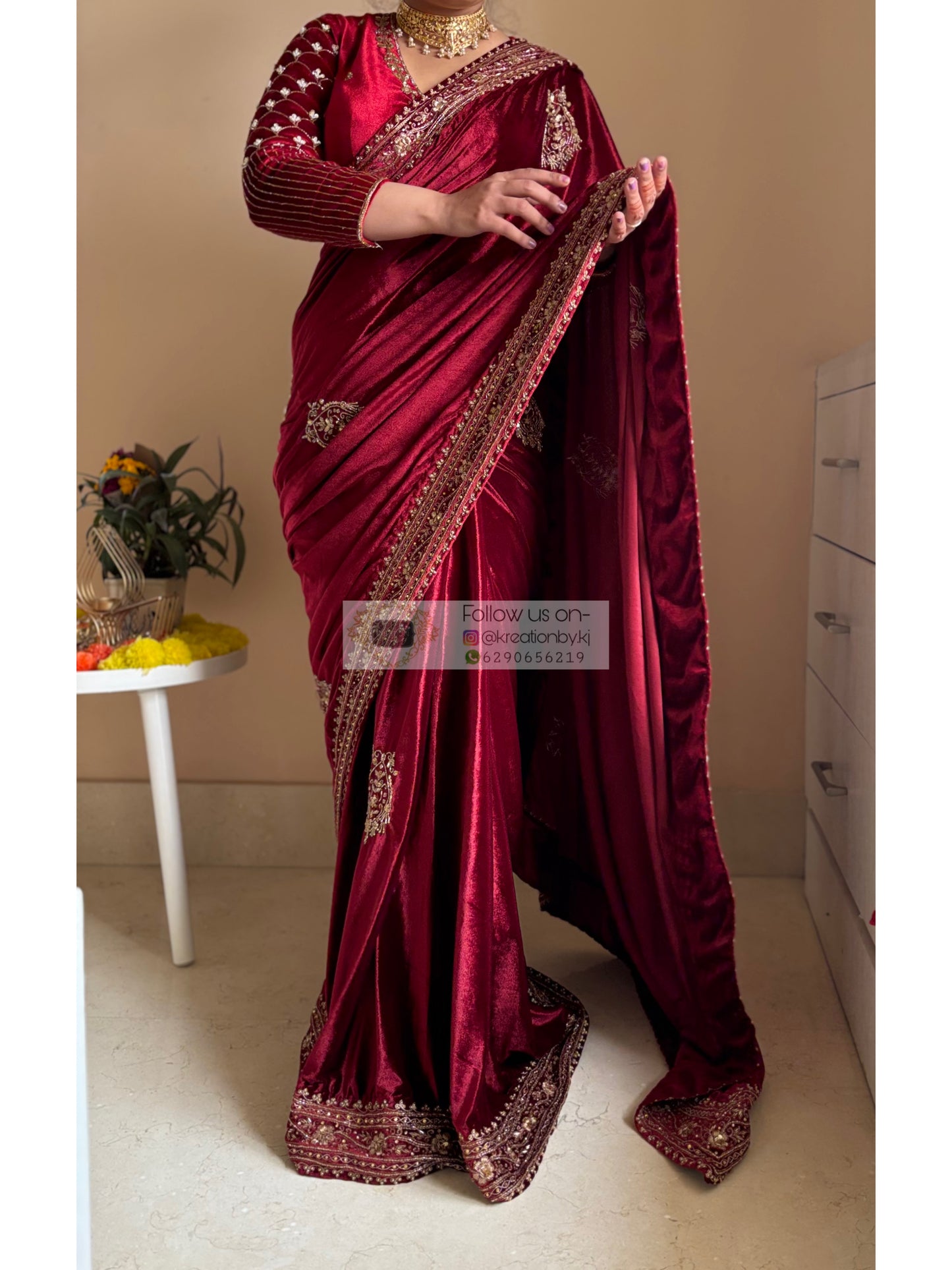 Naaz Burgundy Velvet Saree