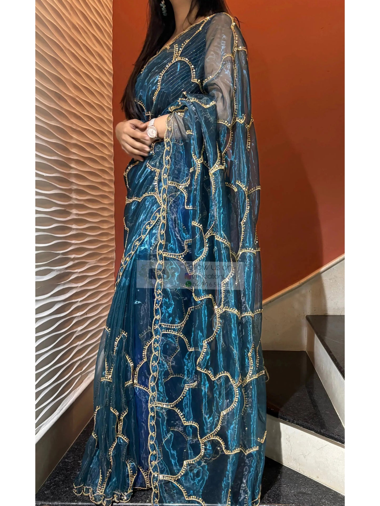 Cobalt Blue Chaudhvin ka Chand Saree for Wedding