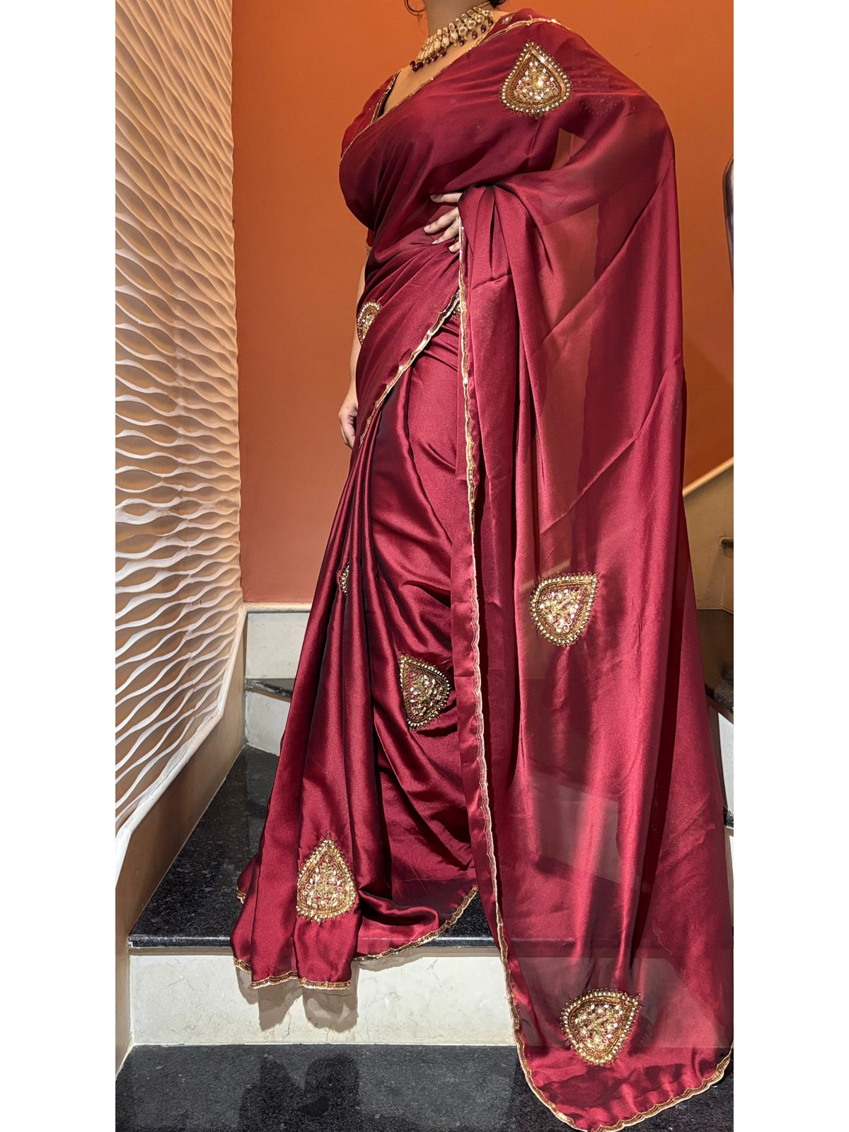 Raag Darbari Maroon Georgette Saree with Zardosi Work
