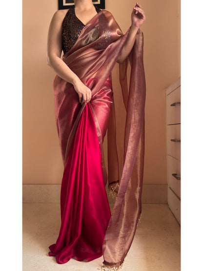 Cranberry Latte Tissue Crepe Saree