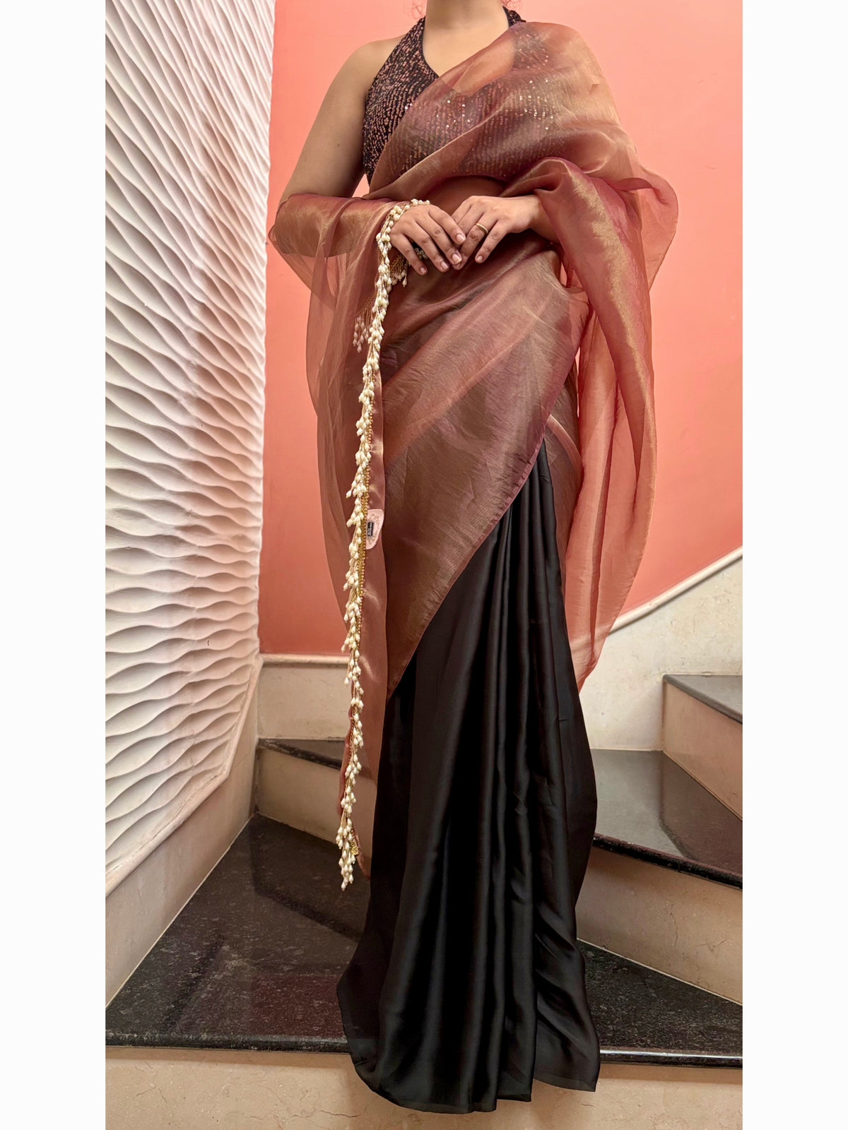 Rosewood Latte Tissue Saree