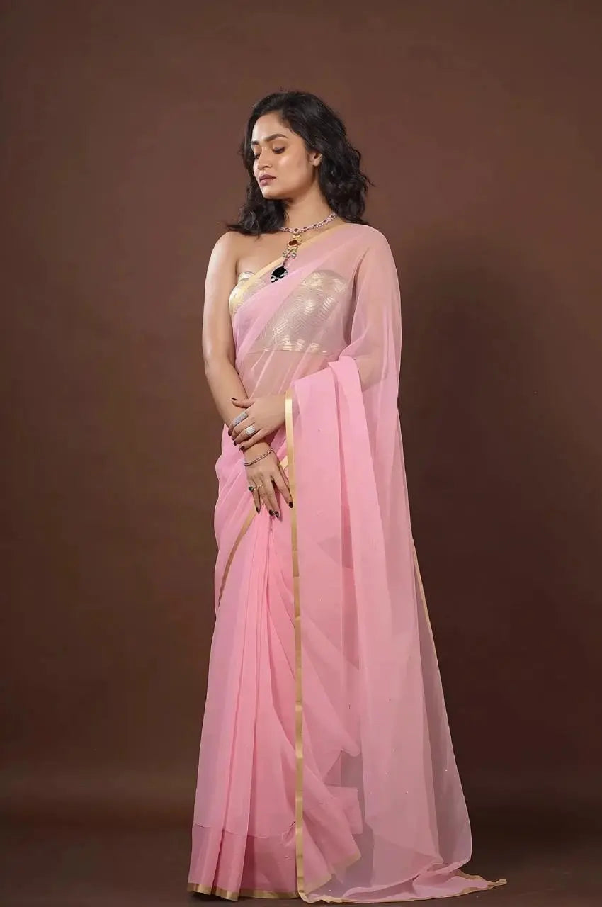 Baby Pink Organza Saree