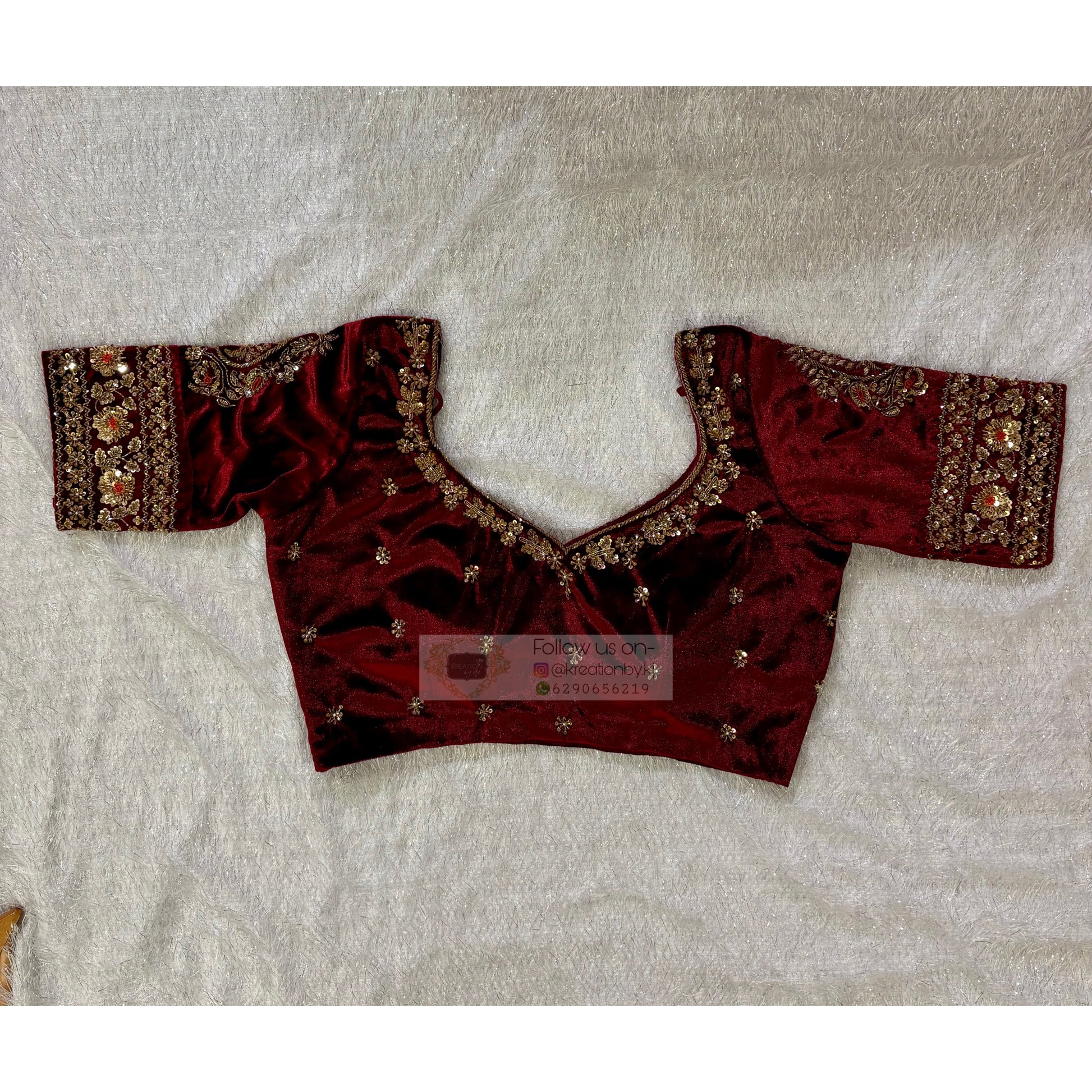 Burgundy Velvet Bridal Blouse kreationbykj