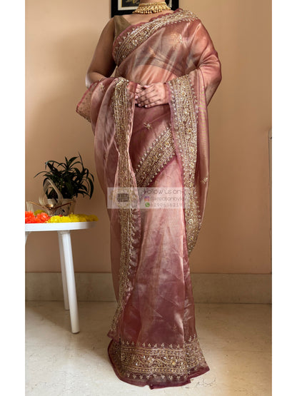Sandalwood gold zarina Saree for Genz