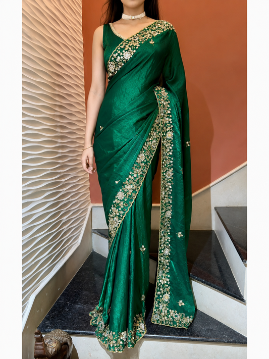 Forest Green Sheesh Mahal Saree