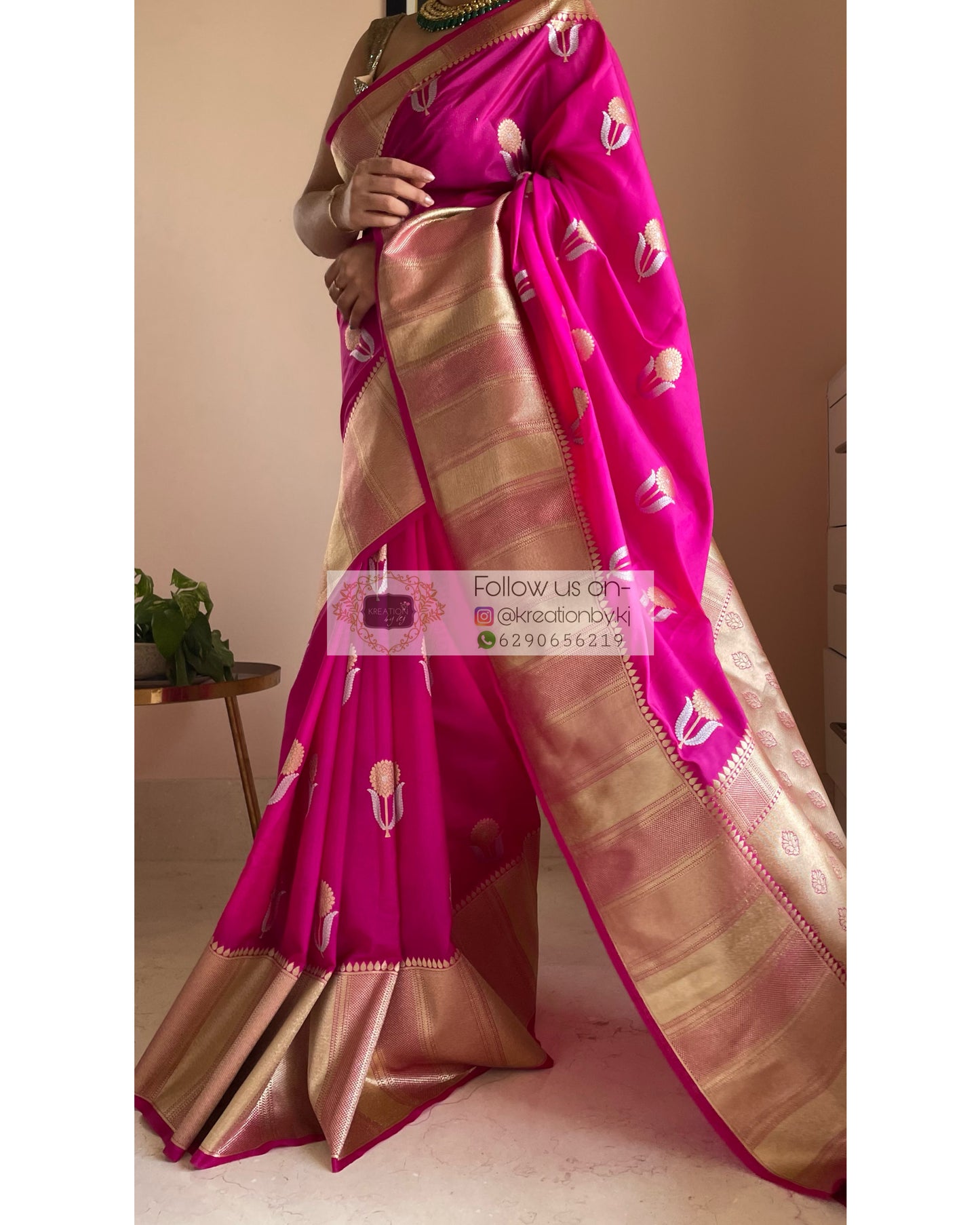 Fuschia Kataan Silk Saree with Gulaab Boota