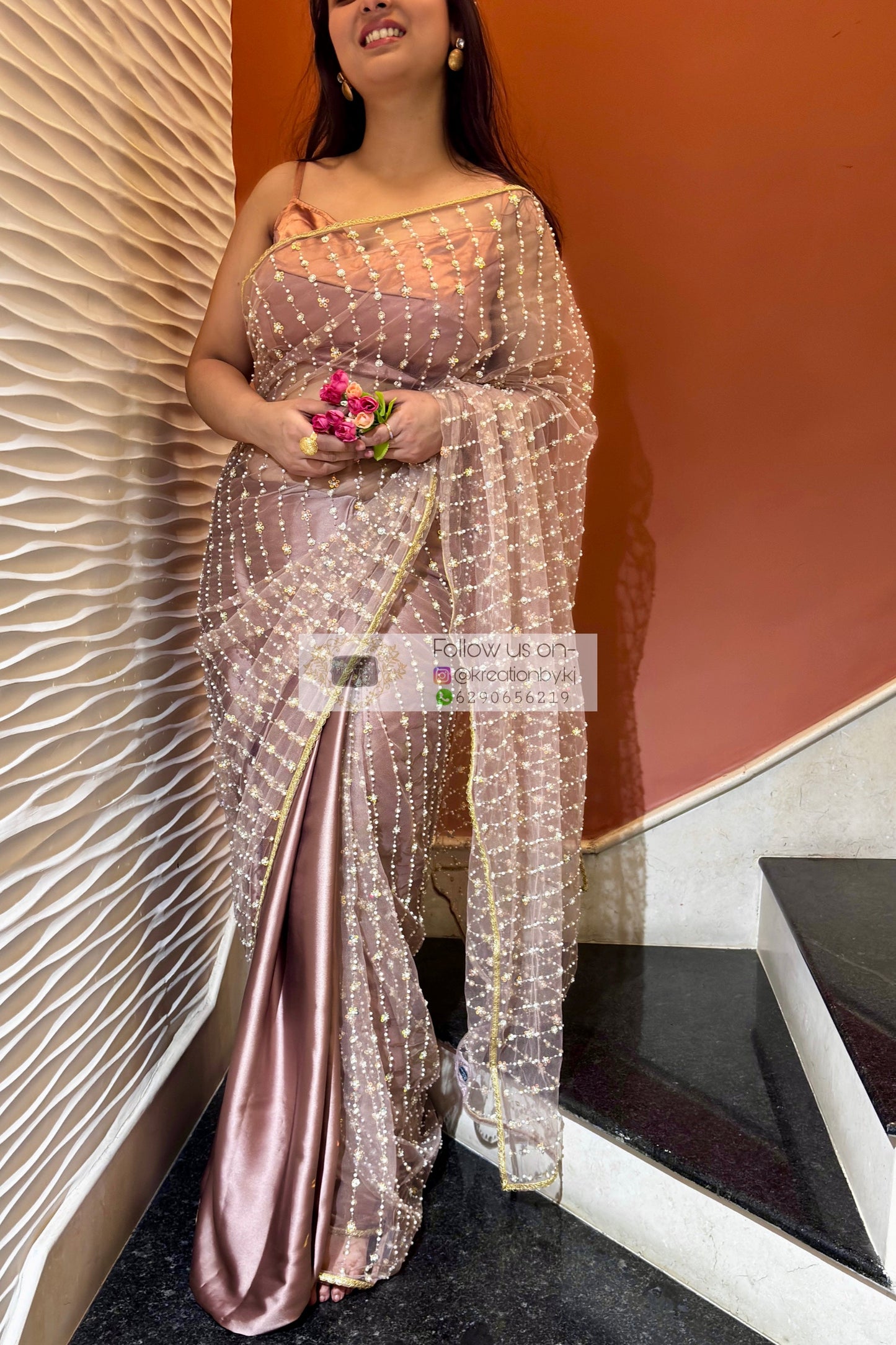 Rose Gold Glitter in the Sky Saree kreationbykj