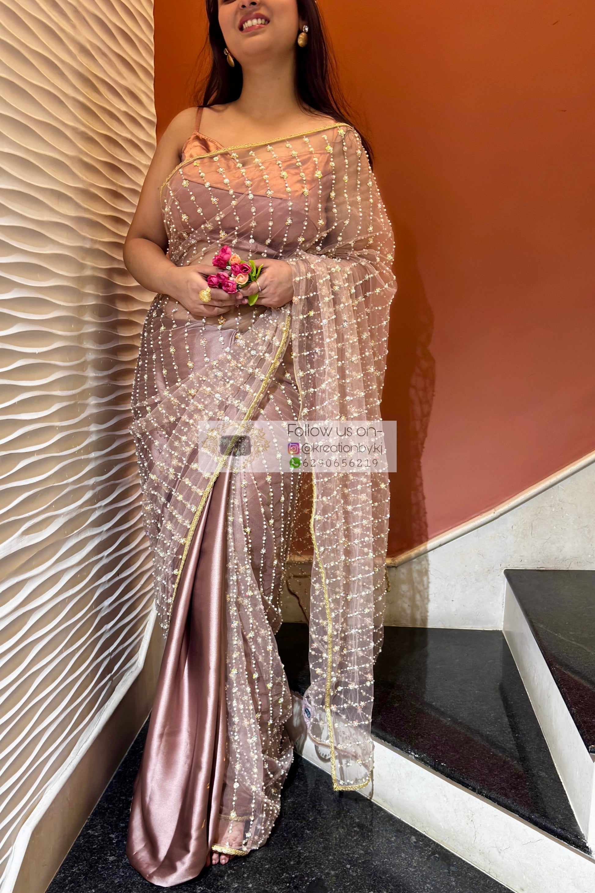 Rose Gold Glitter in the Sky Saree kreationbykj