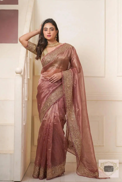 Sandalwood gold zarina Saree for Genz Kreation by KJ