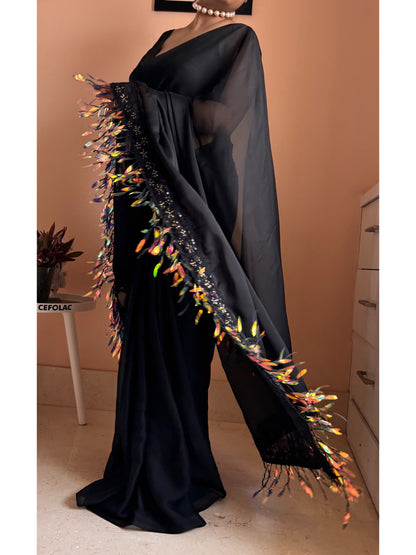 Midnight Black Fringe Dazzle Saree