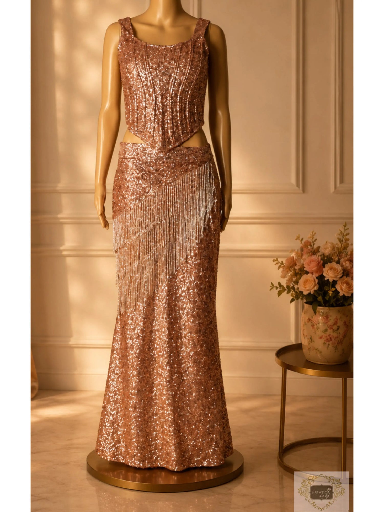 Rose Gold Sequinned Gown Kreation by KJ