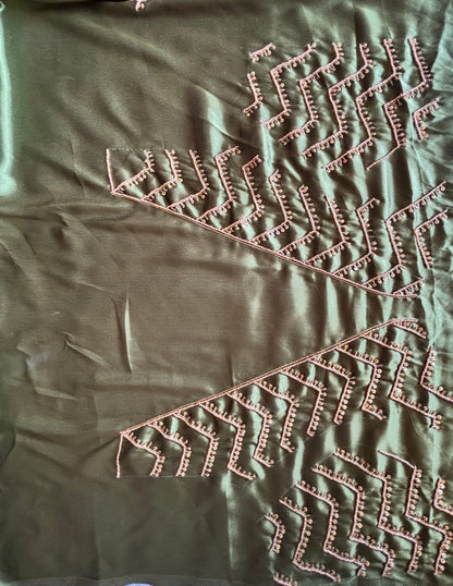 Military Green Chaudhvin ka Chand Saree for Wedding Kreation by KJ