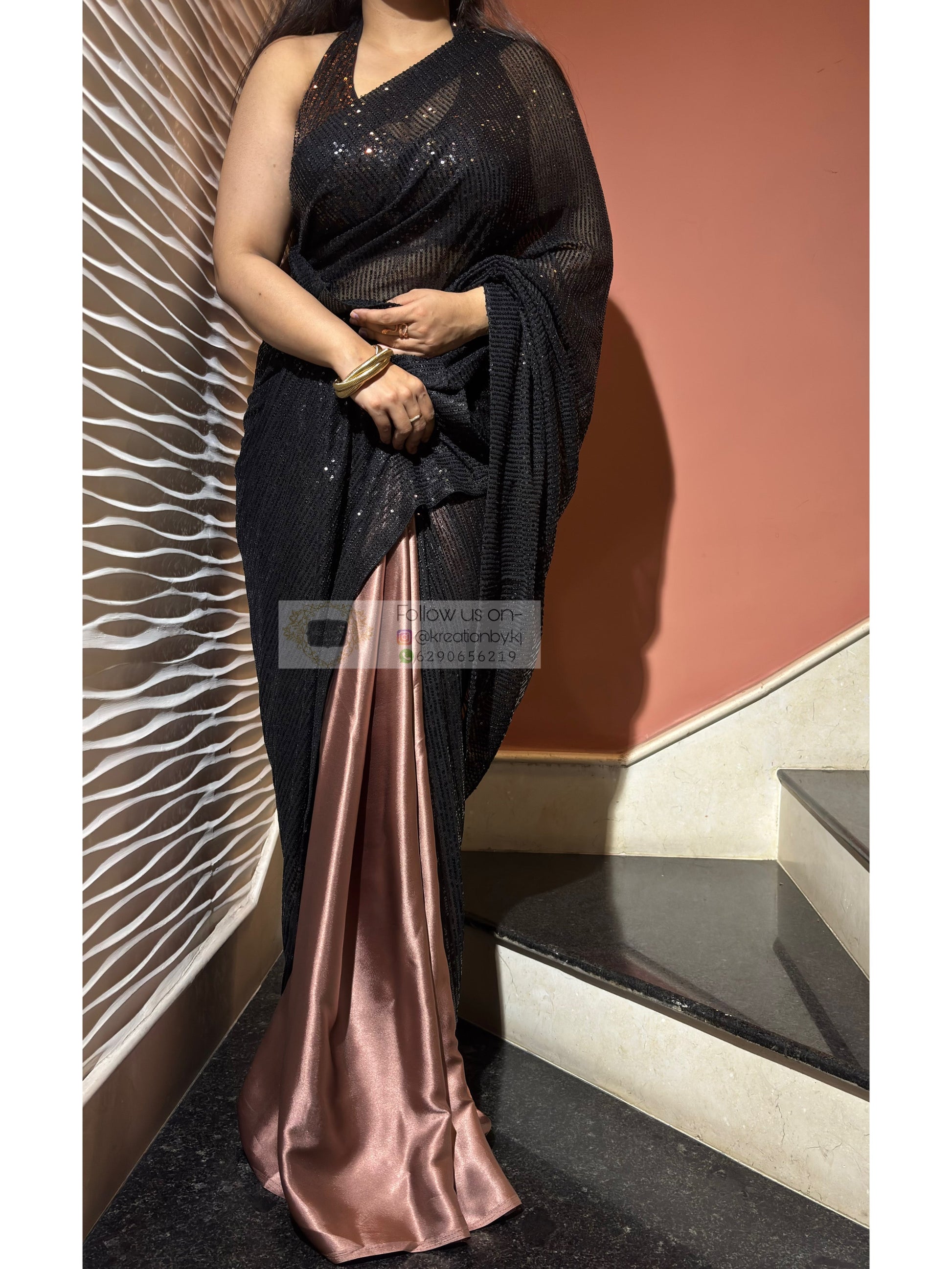 Black Dazzle Sequin Half Cocktail Saree kreationbykj