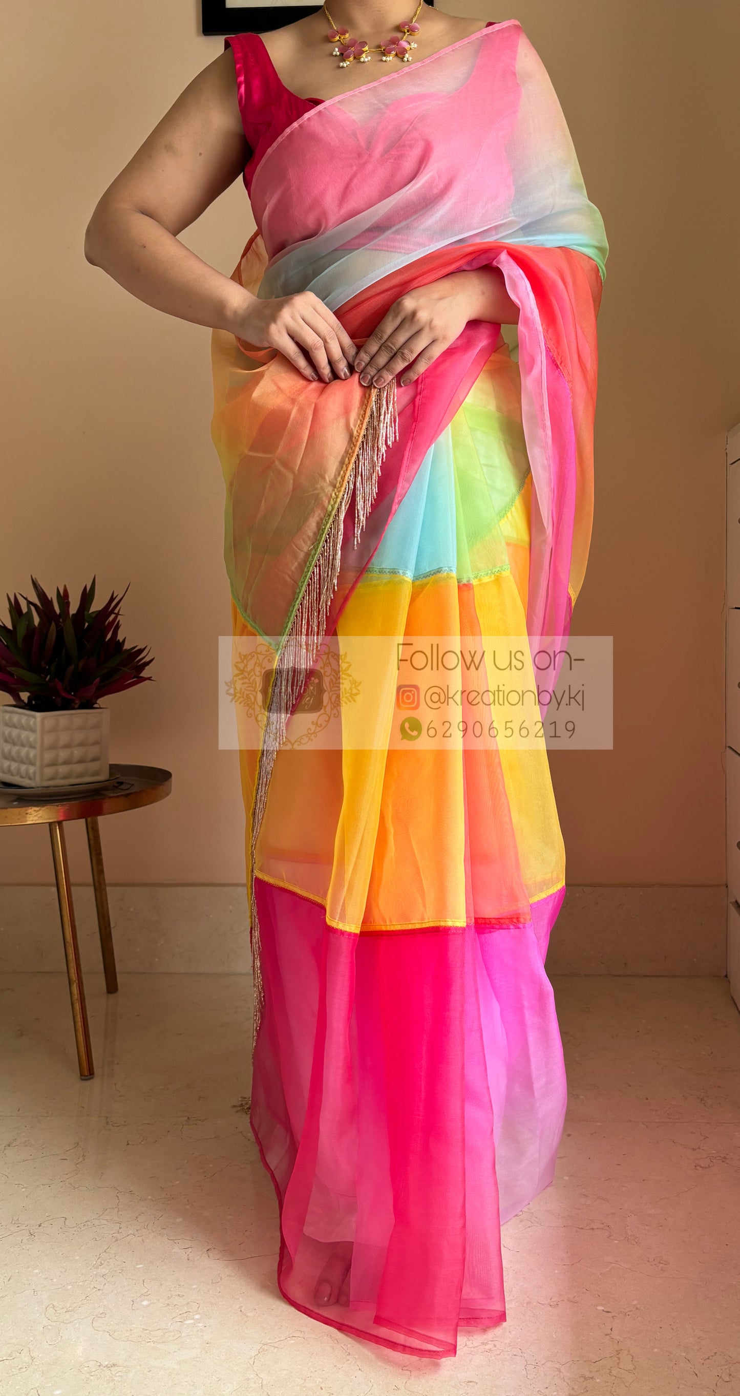 Rainbow Strip Candy Saree