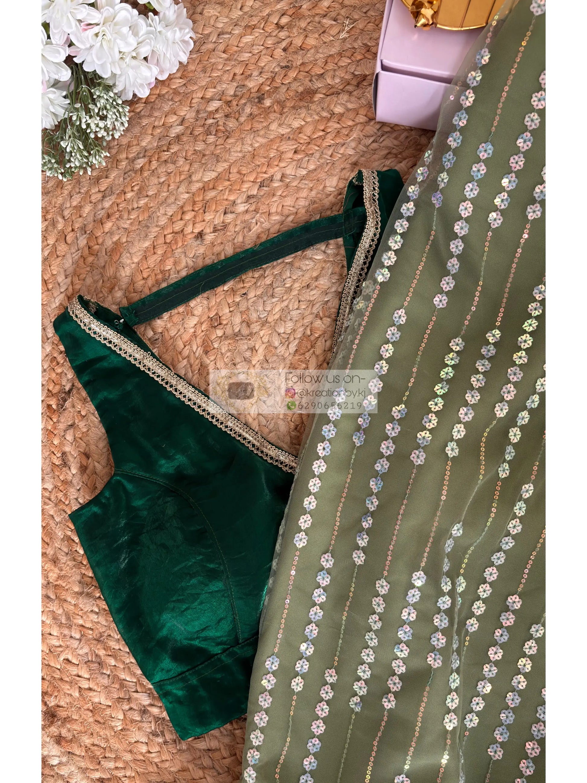 Sage Green Satin Net Half Saree Kreation by KJ