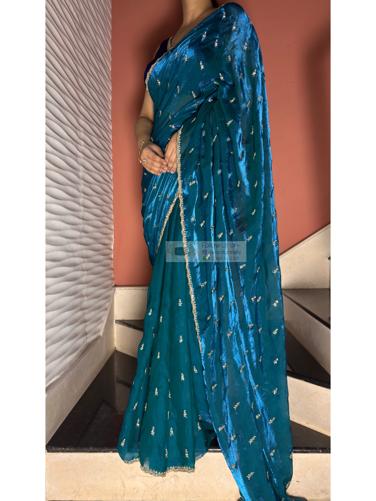 Peacock Blue Embellished Saree