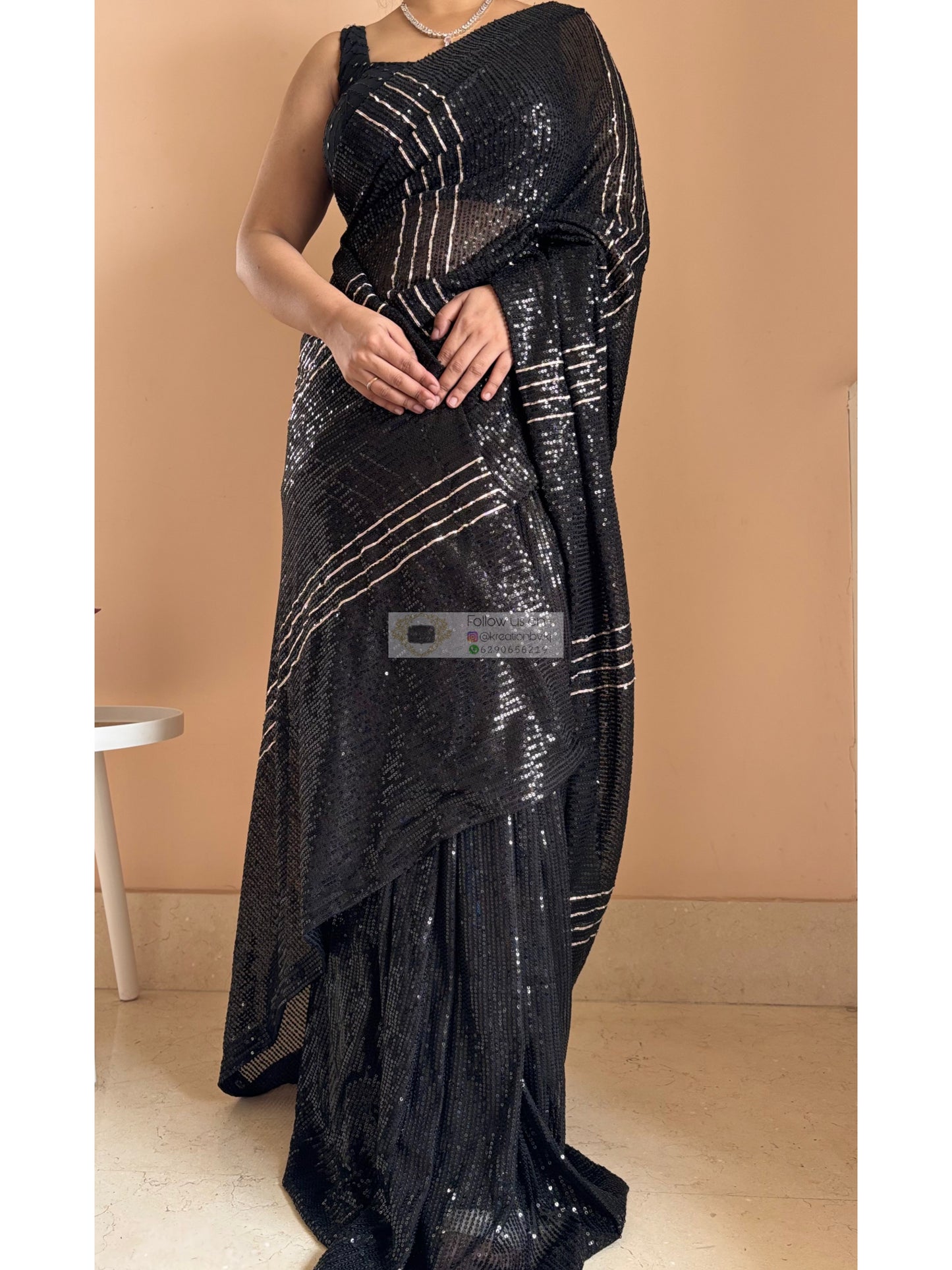 Black Magic Sequin Saree With Gota Patti Strips