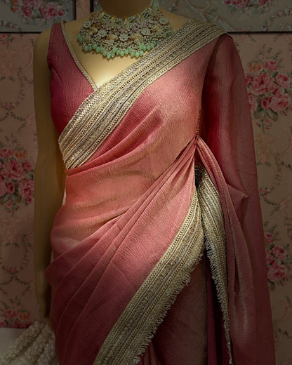 Old Rose Tissue Organza Banno Saree