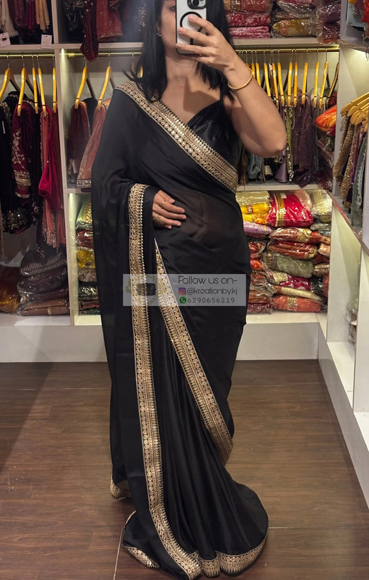 Black Georgette Cocktail Saree kreationbykj