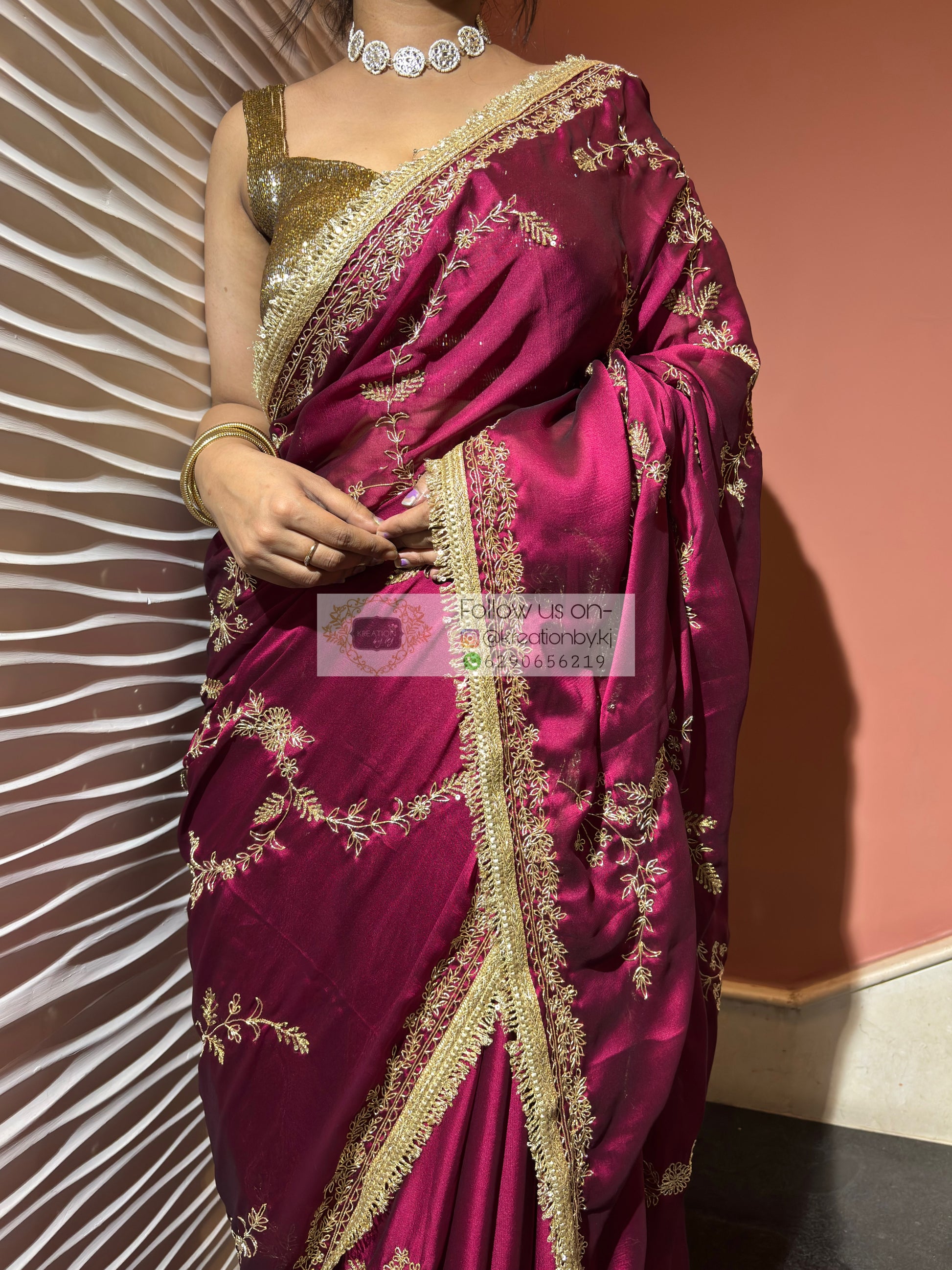 Piya Bawri Wine Georgette Saree - kreationbykj
