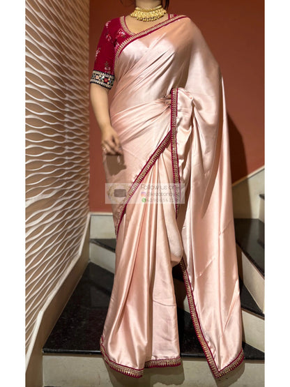 Doodhe Alta Satin Silk Saree Kreation by KJ