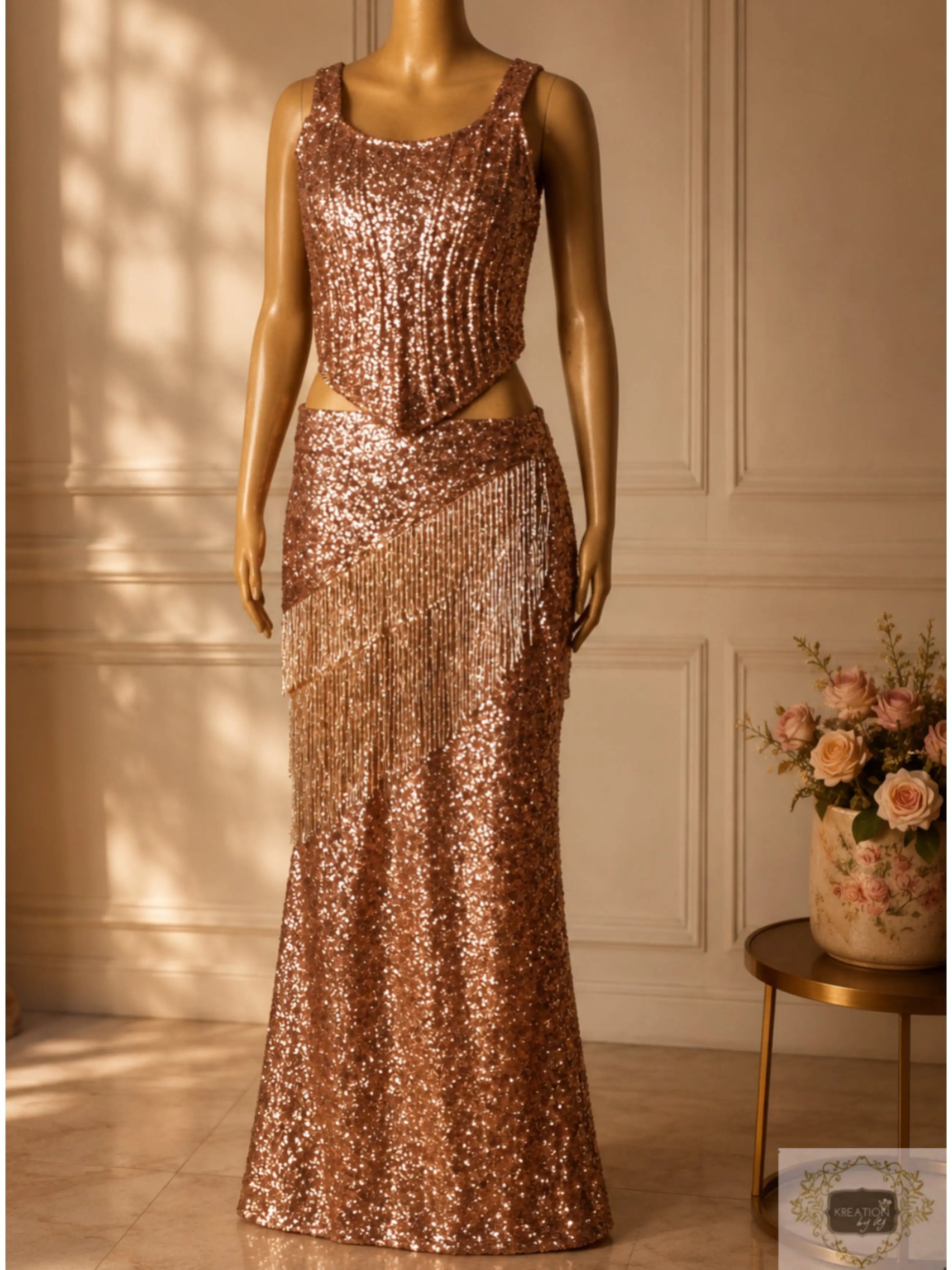 Rose Gold Sequinned Gown Kreation by KJ