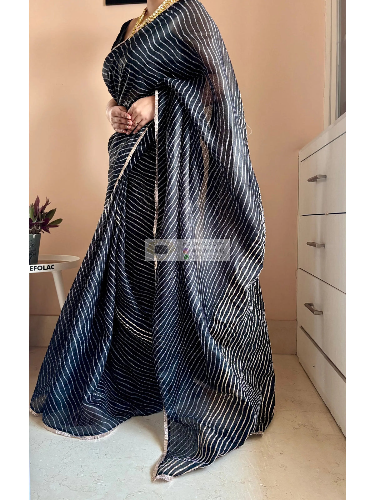 Midnight Black Kota Saree with Gota Patti Handwork