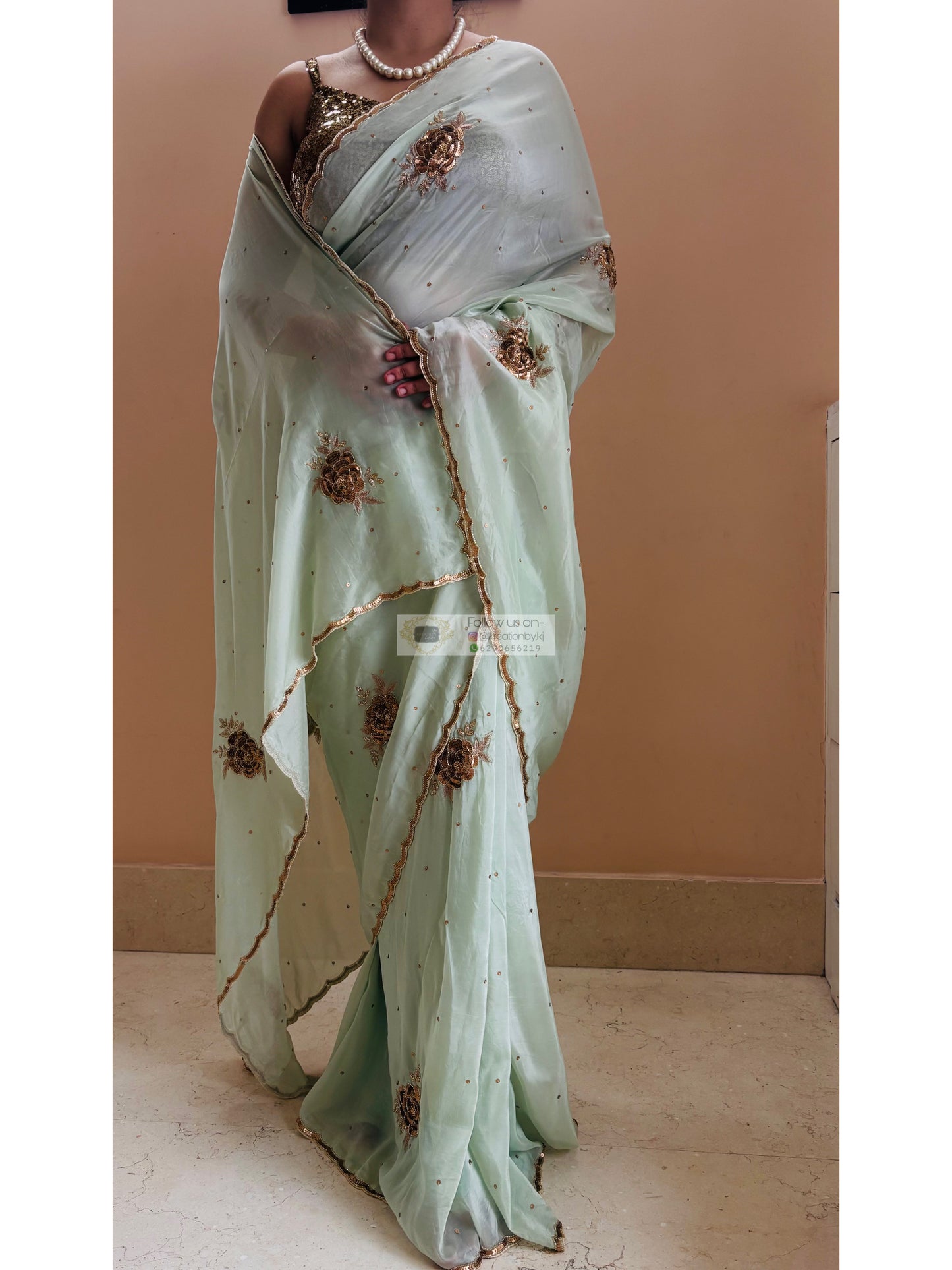 A Moment in Rose In Mint Green Organza Saree