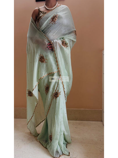 A Moment in Rose In Mint Green Organza Saree