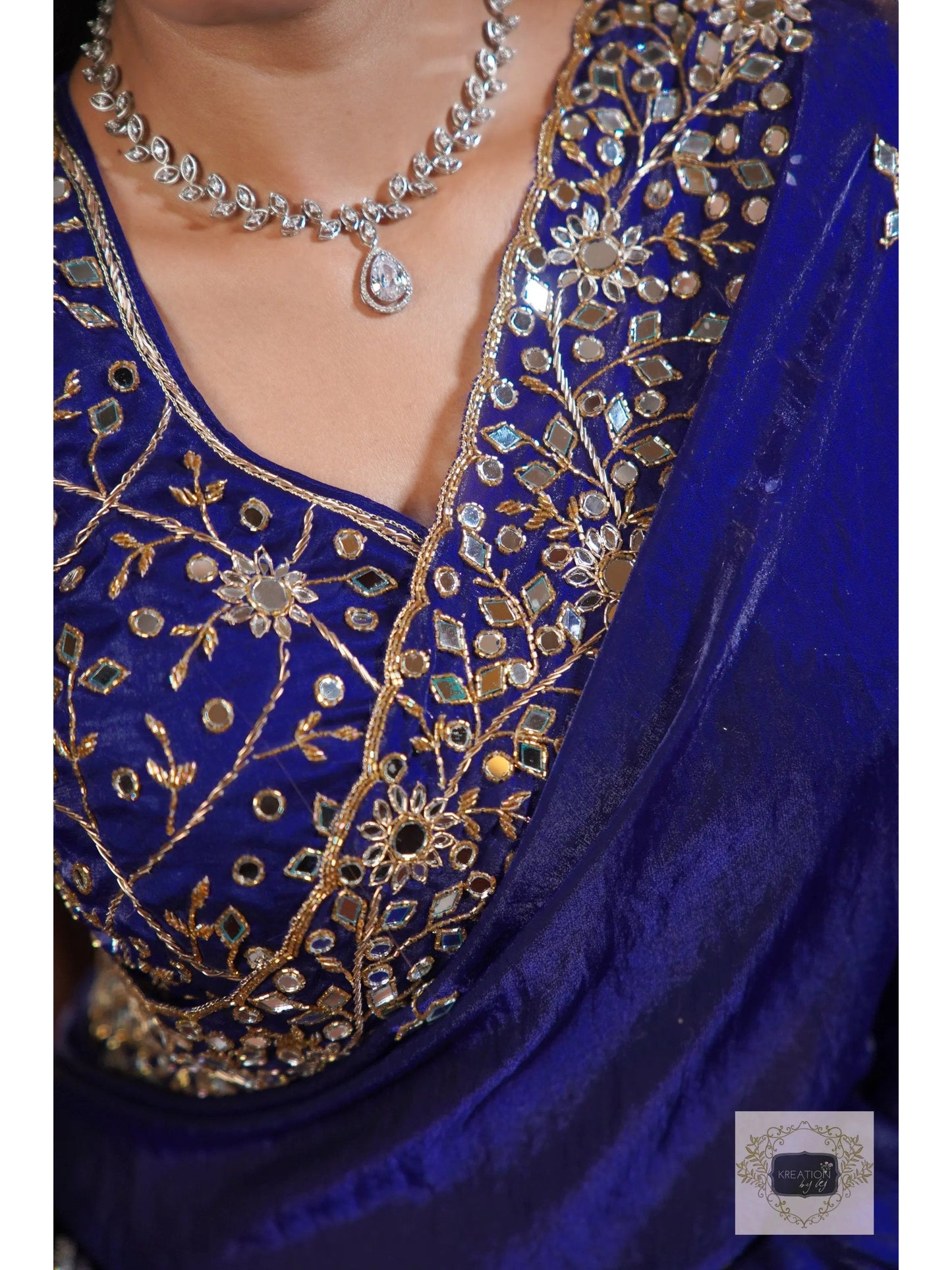 Royal Blue Sheesh Mahal Saree with Mirror Work