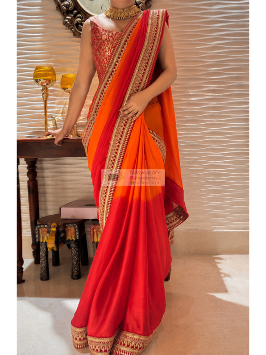 Sun Set Ombre Saree with Embroidered Border