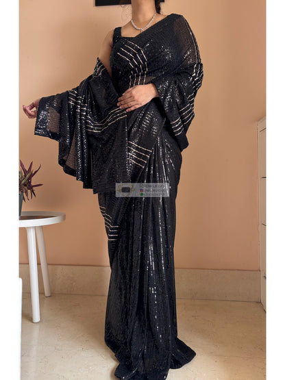 Black Magic Sequin Saree With Gota Patti Strips