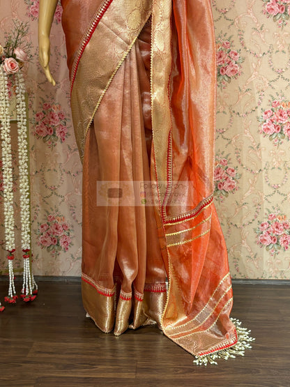 Peach Banarasi Tissue Saree