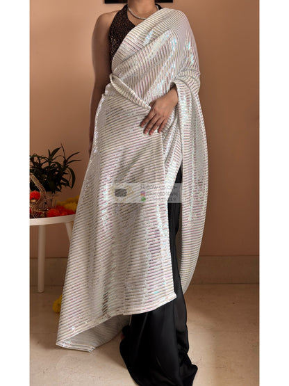 Dazzle White Sequin Half Cocktail Saree Kreation by KJ