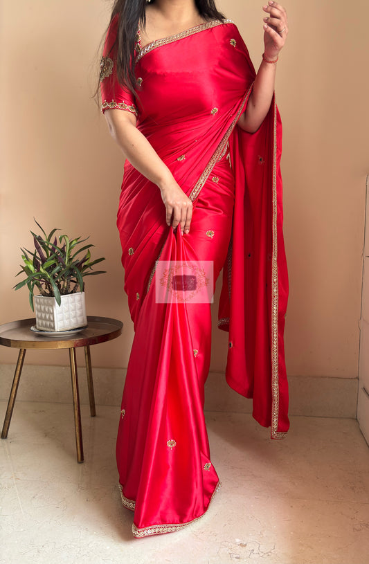 Crimson Red Kurmaie Saree - kreationbykj