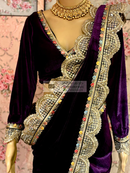 Purple Velvet Banno Saree