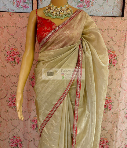 Swarna Beige Crushed Tissue Saree