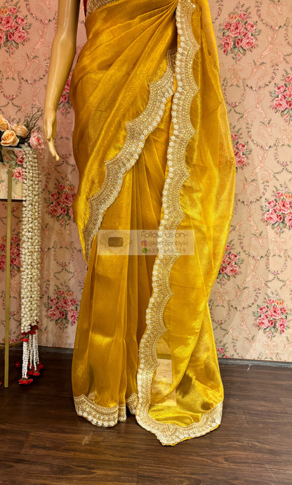 Golden Yellow Zari Tissue with Golden Border Saree