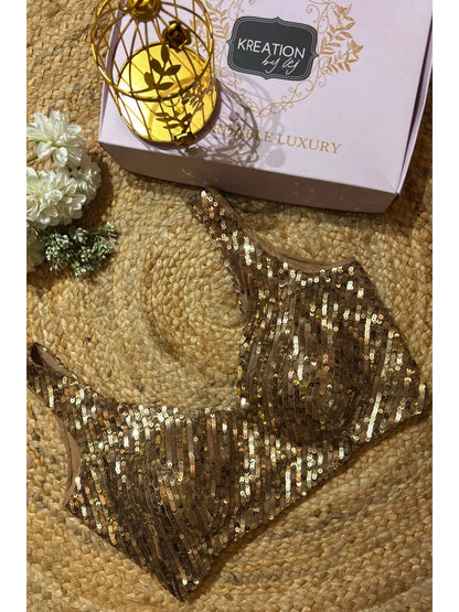 Golden Knotted Sequin Sleeveless Blouse Kreation by KJ