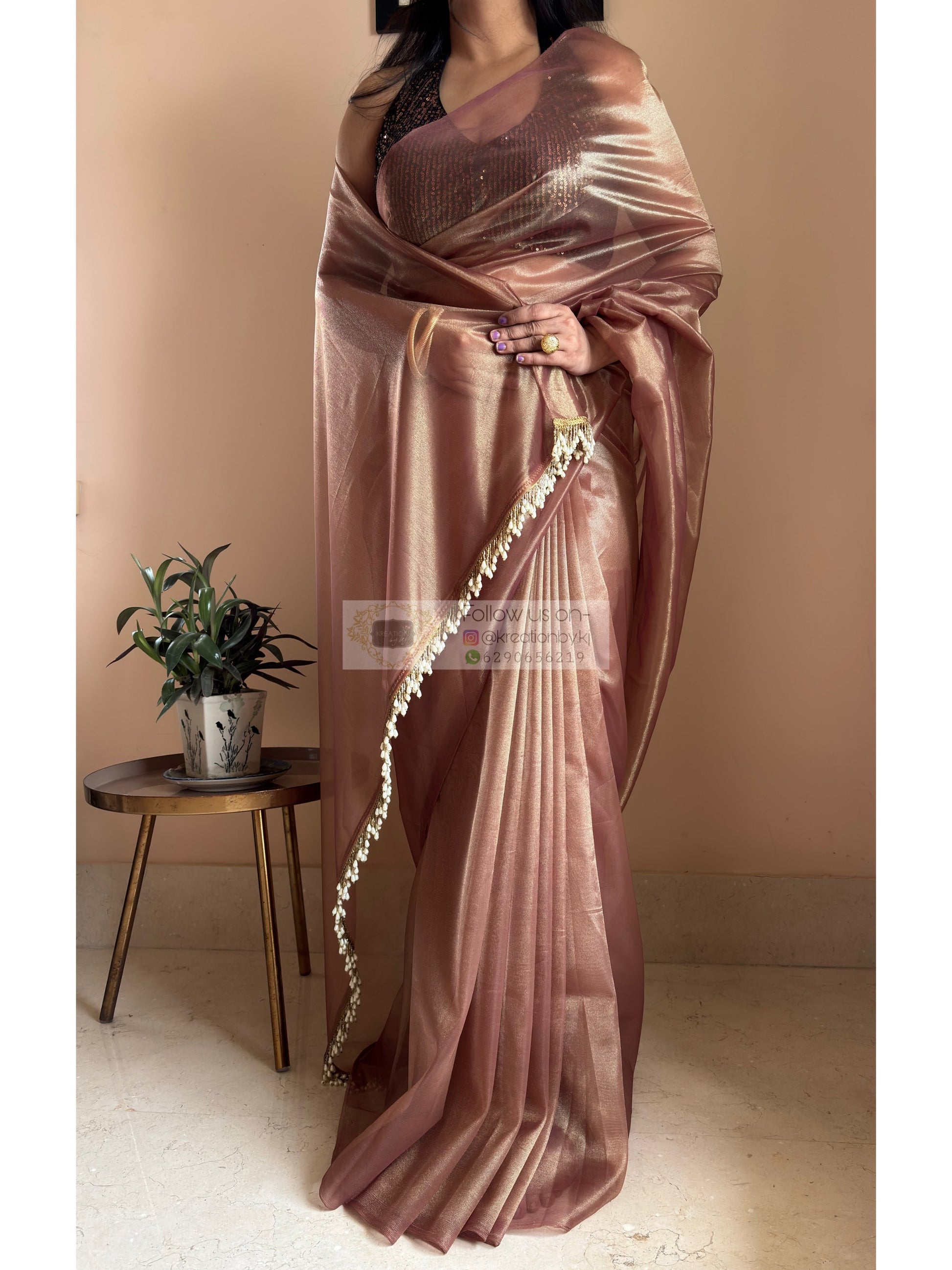 Cinnamon Dust Tissue Net Saree kreationbykj