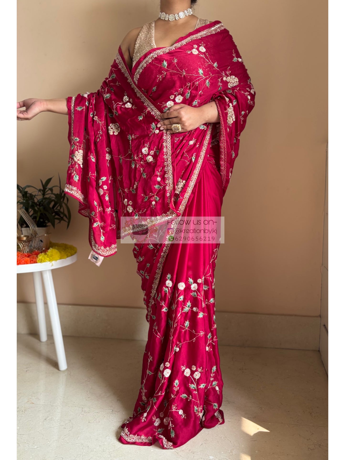 Luxe Cherry Wine Zardosi Jaal Saree
