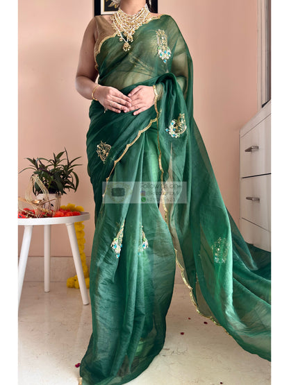 Scent of Yesterday Bottle Green Organza Saree Kreation by KJ