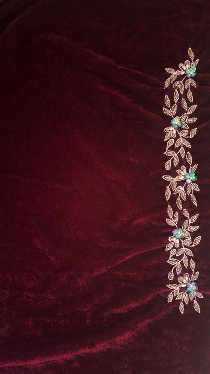 Purple Wine Velvet Chandani Saree with Cutdana Work Kreation by KJ