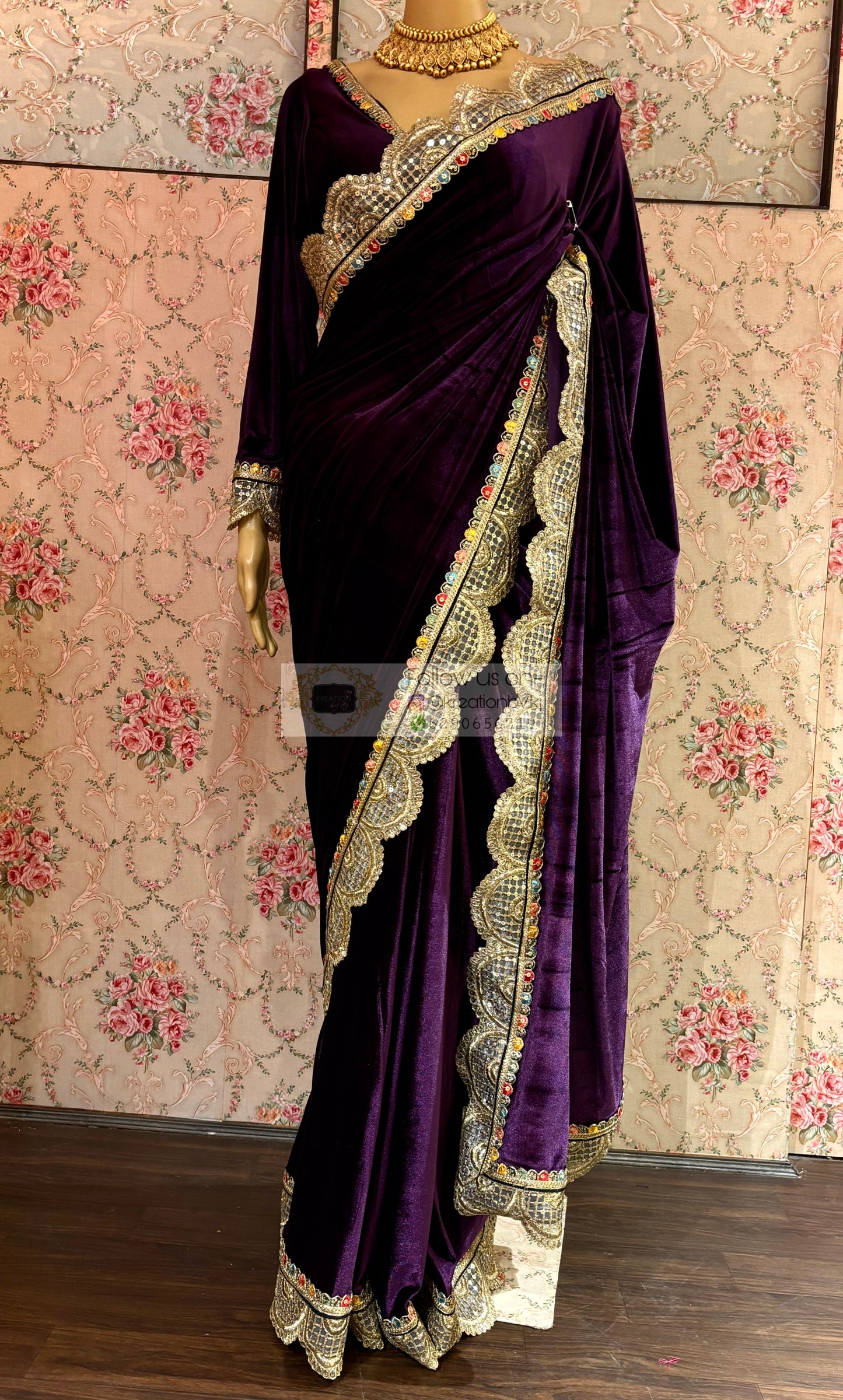 Purple Velvet Banno Saree