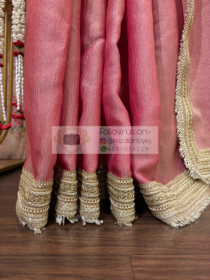 Old Rose Tissue Organza Banno Saree