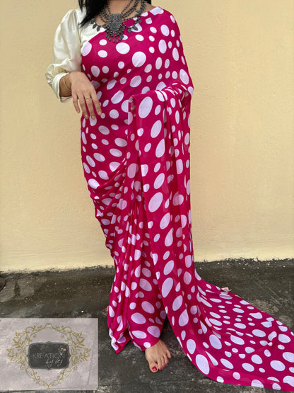 Magenta Pink Polka Dot Saree